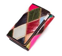 QDKVTNDJZ Women Soft Leather Trifold Credit Card Holder Blocking Patchwork Cute Multicolor Rhombus-2 Small