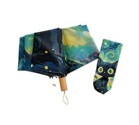 QDLTGBD Umbrella Cute Black Cat 8ribs Van Gogh Inspired Folding Automatic Umbrellas For Women Travel Compact Sunshade-a