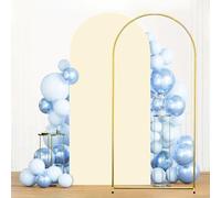 QDMHA Wedding Arch Stand Set, Metal Backdrop Frame with Cloth Cover, Portable Ceremony Arch for Weddings, Parties, Celebrations (65x150cm/2.1x4.9ft, Beige Cloth Cover + Arch Frame)