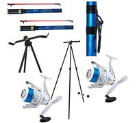 QDOS 2 x 14FT Seamaster 3pc Carbon Beachcaster Rods + 2 x Sea Fishing Reels + Tripod