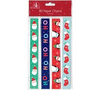 QDS 80 Christmas Paper Chains Traditional Festive Colours Peel & Seal Self Adhesive Decorations (Polka Dots, Santa & Friends)