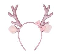QDTK Christmas Headbands Christmas Glitter Elk Antlers Hair Bands Pink Sequin Reindeer Antler Headbands with Bow Holiday Party Accessory for Women and Girls