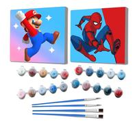 QDUODUO 2-Piece Paint by Numbers Set with Frame for Adults, Beginners, Children from 6 Years, 20 x 20 cm, Small Paint by Numbers with Canvas Brushes, Acrylic Pigment, Cartoon DIY Painting Kit for Boys