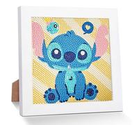 QDUODUO Diamond Painting with Frame for Children from 6 Years and Adults Beginners, Cartoon Stitch 5D Diamond Painting Pictures, 18 x 18 cm Small DIY Diamond Painting Mosaic Making Kit for Home