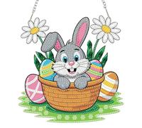 QDUODUO Easter Bunny Diamond Art Hanging Ornament with Chain for Adults Teens Beginners & Kids Aged 6, Rabbit 5D Diamond Painting Pendant Kit, Crystal Gem Art Craft Set, Small DIY Mosaic Creation