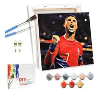QDUODUO Football Paint by Numbers with Frame for Adults Beginners and Children from 6 Years, CR7 Football Paint by Numbers with Canvas Brushes Acrylic Pigment, 20 x 20 cm Small DIY Hand-Painted
