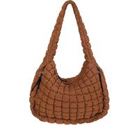 QDWANGUK Popular pleated cloud bag, fashionable one shoulder hand-held dumpling bag, large capacity down cotton underarm women's bag （brown）