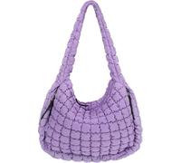 QDWANGUK Popular pleated cloud bag, fashionable one shoulder hand-held dumpling bag, large capacity down cotton underarm women's bag （purple）
