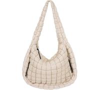 QDWANGUK Popular pleated cloud bag, fashionable one shoulder hand-held dumpling bag, large capacity down cotton underarm women's bag （beige）