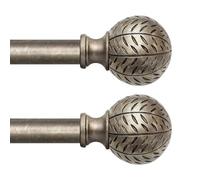 QDWIS 2 Pack Silver Curtain Rods for Windows 48 to 84 Inch,1'' Diameter Drapery Rods with Leaf Pattern Finials,Boho Adjustable Heavy Duty Curtain Rods Set,36-88'',Retro Silver