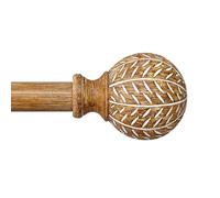 QDWIS Wood Curtain Rods for Windows 48 to 84 Inch(4-7ft),1'' Diameter Drapery Rods with Imitation Wood Grain Leaf Pattern Finials,Boho Adjustable Heavy Duty Curtain Rods Set,36-88''