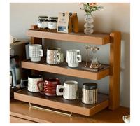 QDZC 3-Tier Solid Wood Cup Holder With Acrylic Base Plate, Spice Rack Desktop Storage Rack Step Display Shelf Kitchen Cabinet Organizer Shelves Wooden Cup Holder Dining Cabinet 52cm
