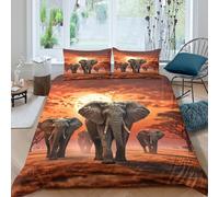 QDZHCPMYK 3D Printed African elephants Bed Cover Polyester Safari wildlife scene Bedding Cover Wrinkle Resistant Fade Resistant Durable Easy Care Machine Washable for All Season Use King（220x240cm）