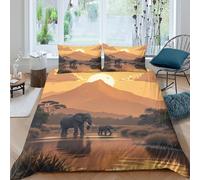 QDZHCPMYK 3D Printed African elephants Comforter Cover Premium Polyester Safari wildlife scene Duvet Cover Shrink Resistant Quick Drying for College Bedroom Student Dormitory Use Double（200x200cm）