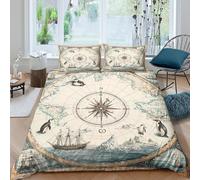 QDZHCPMYK 3D Printed Antique compass map Duvet Cover Durable Fabric Vintage nautical Bed Cover Quick Drying No Iron for Housewarming Gift New Home Bedroom Bedding Use Super king（260x220cm）