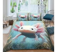 QDZHCPMYK 3D Printed Axolotl Underwater Duvet Cover Polyester Fantasy Aquatic Quilt Cover Stain Resistant Easy Care for Uni Student Shared Apartment Bedroom Daily Use Double（200x200cm）
