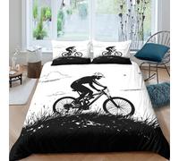 QDZHCPMYK 3D Printed Bicycle Rider Silhouette Duvet Cover Polyester Mountain Biking Bedding Cover Wrinkle Resistant Fade Resistant for Anniversary New Home Gift Family Bedding Use Double（200x200cm）