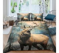 QDZHCPMYK 3D Printed Bull elk standing Comforter Cover Microfiber Forest wildlife paint Quilt Cover No Iron Hypoallergenic Family Home Bedroom Bedding Use King（220x240cm）