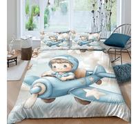 QDZHCPMYK 3D Printed child flying plane Bed Cover Premium Polyester cartoon whimsical Quilt Cover Machine Washable Easy Care Wrinkle Free Soft Durable for Home Bedroom Daily Use Single（140x200cm）
