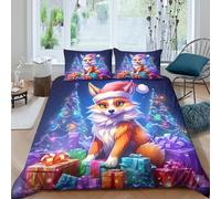 QDZHCPMYK 3D Printed Christmas fox Comforter Cover Microfiber cartoon festive style Duvet Cover Shrink Resistant No Iron Soft Comfortable Quick Drying for Guest Room Family Use Double（200x200cm）
