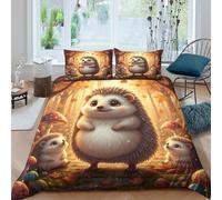 QDZHCPMYK 3D Printed Cute hedgehog Quilt Cover Polyester Autumn forest scene Bedding Cover Breathable Soft Durable Quick Drying Machine Washable for All Season Home Use Single（135x200cm）
