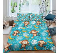 QDZHCPMYK 3D Printed Cute monkeys Comforter Cover Brushed Microfiber Tropical cartoon style Bedding Cover Lightweight Easy Care for Housewarming Gift New Homeowners Bedding Use King（220x240cm）
