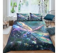QDZHCPMYK 3D Printed Dragonfly fantasy Bedding Cover Microfiber magical glowing wings Bed Cover Soft Comfortable Quick Drying for Uni Dorm Student Rental Apartment Bedroom Use Double（200x200cm）