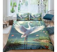 QDZHCPMYK 3D Printed Elegant white heron Bedding Cover Microfiber Nature landscape Bed Cover Soft Comfortable Quick Drying for Birthday Gift Men Women Home Daily Use Super king（260x220cm）