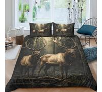 QDZHCPMYK 3D Printed Elk in forest Bed Cover Polyester Wildlife nature scene Duvet Cover Wrinkle Resistant Shrink Resistant Soft Comfortable No Iron for All Season Home Use Super king（260x220cm）