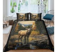 QDZHCPMYK 3D Printed Elk in forest Duvet Cover Durable Fabric Wildlife nature scene Bed Cover Wrinkle Free Fade Resistant Quick Drying Hypoallergenic for Family Home Use Super king（260x220cm）