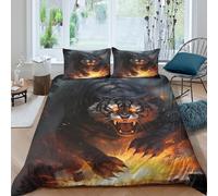 QDZHCPMYK 3D Printed Fierce tiger roar Comforter Cover Microfiber Fantasy beast artwork Bed Cover Stain Resistant Quick Drying Couples Home Bedding Use Single（140x200cm）