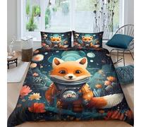 QDZHCPMYK 3D Printed Fox astronaut Quilt Cover Durable Fabric Fantasy space adventure Comforter Cover Shrink Resistant Easy Care for Birthday Gift Adults Home Daily Bedding Use Single（135x200cm）