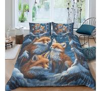 QDZHCPMYK 3D Printed Fox family Duvet Cover Breathable Fabric Winter forest scene Bed Cover Quick Drying Hypoallergenic for Uni Dorm Student Rental Apartment Bedroom Use Single（140x200cm）