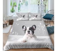 QDZHCPMYK 3D Printed French Bulldog bath Bedding Cover Brushed Microfiber Cute pet scene style Comforter Cover Soft Durable Machine Washable for Student Dorm Uni Accommodation Use Single（135x200cm）