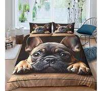 QDZHCPMYK 3D Printed French Bulldog puppy Duvet Cover Premium Polyester Cute cartoon style Comforter Cover Hypoallergenic Stain Resistant for Student Dormitory College Use Single（140x200cm）