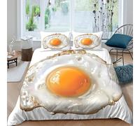 QDZHCPMYK 3D Printed Fried egg Bedding Cover Microfiber Breakfast style food Bed Cover Soft Comfortable Quick Drying for Uni Dorm Student Rental Apartment Bedroom Use Double（200x200cm）
