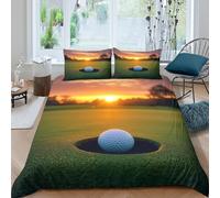 QDZHCPMYK 3D Printed Golf ball near hole Comforter Cover Premium Polyester Sunset golf scene Quilt Cover Wrinkle Free Durable for Housewarming Gift New Homeowners Bedding Use Single（135x200cm）