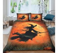 QDZHCPMYK 3D Printed Halloween witch Quilt Cover Polyester spooky night scene style Bed Cover Hypoallergenic Shrink Resistant Family Home Bedroom Use Double（200x200cm）