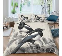 QDZHCPMYK 3D Printed Magpie birds Bedding Cover Polyester Vintage ornithology illust Duvet Cover Shrink Resistant Easy Care for Housewarming Gift New Home Bedroom Use King（220x240cm）