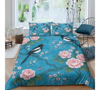 QDZHCPMYK 3D Printed Magpie birds Duvet Cover Microfiber floral garden design Comforter Cover Wrinkle Resistant Hypoallergenic Friends Home Bedroom Use Super king（260x220cm）