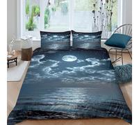 QDZHCPMYK 3D Printed moonlight-night Bedding Cover Microfiber calm-ocean-scene Comforter Cover Hypoallergenic Fade Resistant for Teen Bedroom Young Adults Daily Bedding Use Single（140x200cm）