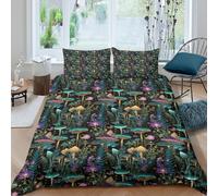 QDZHCPMYK 3D Printed Mushroom forest Duvet Cover Polyester Fantasy enchanted style Quilt Cover Stain Resistant Easy Care for Uni Student Shared Apartment Bedroom Daily Use Single（135x200cm）