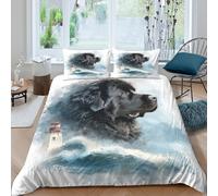 QDZHCPMYK 3D Printed Newfoundland Dog Comforter Cover Microfiber Watercolor Coastal Bed Cover Stain Resistant Quick Drying Couples Home Bedding Use Super king（260x220cm）