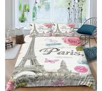 QDZHCPMYK 3D Printed Paris Eiffel Quilt Cover Premium Polyester Vintage Parisian Bedding Cover Easy Care Quick Drying for Uni Dorm Student Rental Apartment Bedroom Use King（220x240cm）
