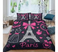 QDZHCPMYK 3D Printed Paris Eiffel Tower Bedding Cover Premium Polyester Romantic French Decor Quilt Cover Fade Resistant Soft Comfortable for Student Dorm College Accommodation Use Single（135x200cm）