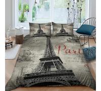 QDZHCPMYK 3D Printed Paris Eiffel Tower Duvet Cover Premium Polyester Vintage French Style Quilt Cover Lightweight Hypoallergenic for Uni Accommodation Student Bedroom Bedding Use Single（140x200cm）