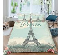 QDZHCPMYK 3D Printed Paris Eiffel Tower Quilt Cover Premium Polyester Vintage Travel illust Bedding Cover Easy Care Quick Drying for Uni Dorm Student Rental Apartment Bedroom Use Single（140x200cm）