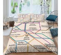 QDZHCPMYK 3D Printed Paris metro map Comforter Cover Microfiber Urban transit design Bed Cover Stain Resistant Quick Drying for Teen Bedroom Young Adults Rental Apartment Use King（220x240cm）