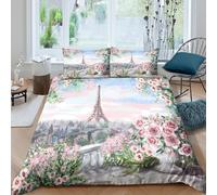 QDZHCPMYK 3D Printed Paris skyline Comforter Cover Premium Polyester Romantic watercolor scene Quilt Cover Wrinkle Free Durable for Young Adults Rental Apartment Bedroom Use Double（200x200cm）