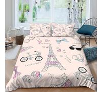 QDZHCPMYK 3D Printed Paris-themed decor Comforter Cover Premium Polyester cute doodle style Quilt Cover Wrinkle Free Durable for Young Adults Rental Apartment Bedroom Use Single（135x200cm）